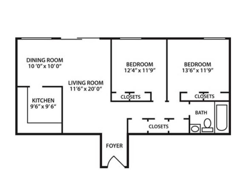 two bedroom one bath floor plan